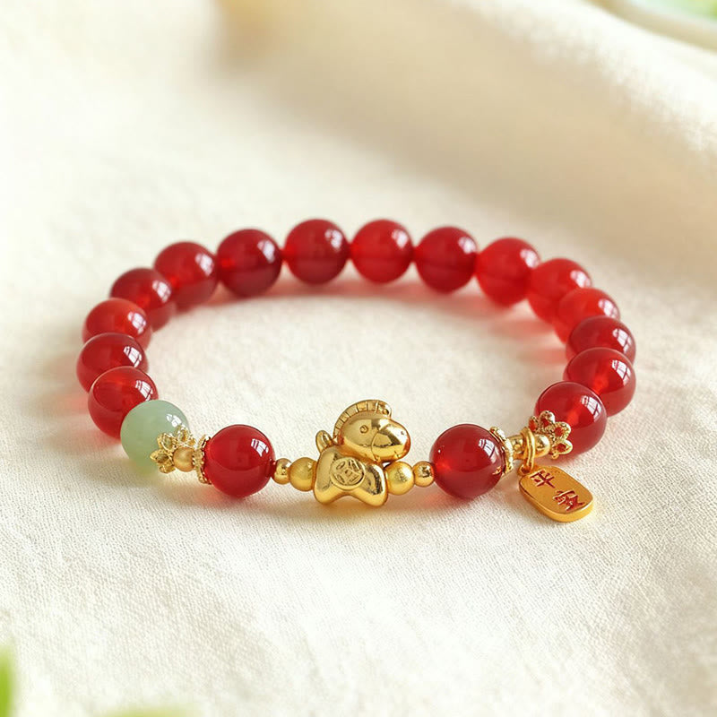 Buddha Stones Year Of The Horse Hetian Jade Black Obsidian Red Agate Strength Bracelet - image 8
