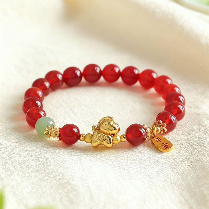 Buddha Stones Year Of The Horse Hetian Jade Black Obsidian Red Agate Strength Bracelet - image 8