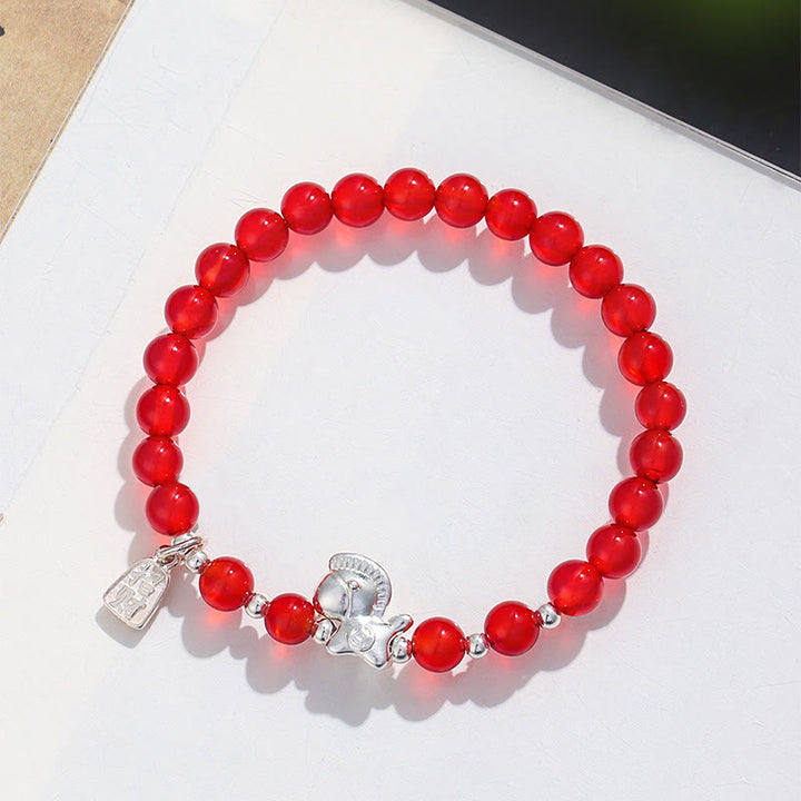 Buddha Stones Year Of The Horse Black Obsidian Red Agate Pink Crystal Silver Fulfilment Bracelet - image 6