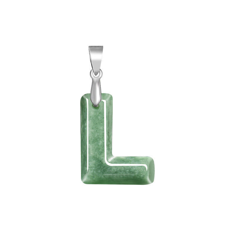 Buddha Stones Natural A-Z Letter Jade Titanium Steel Chain Prosperity Necklace Pendant - L - image 16