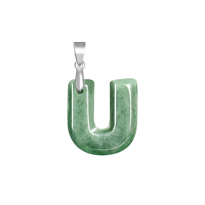 Buddha Stones Natural A-Z Letter Jade Titanium Steel Chain Prosperity Necklace Pendant - U - image 25