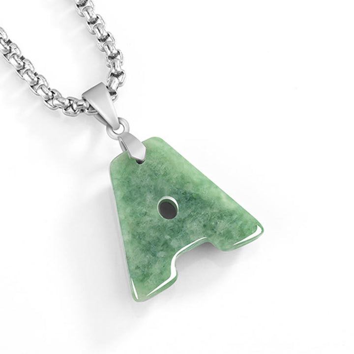 Buddha Stones Natural A-Z Letter Jade Titanium Steel Chain Prosperity Necklace Pendant - image 3