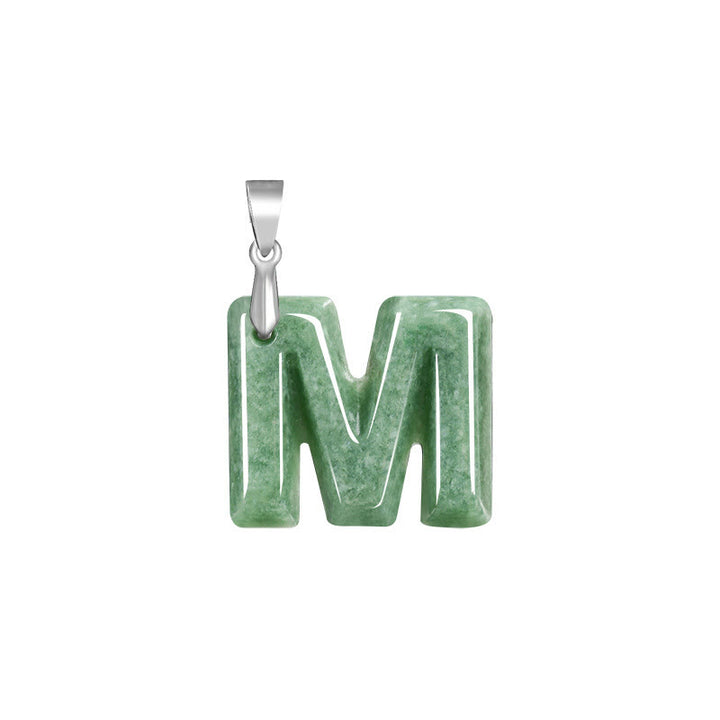 Buddha Stones Natural A-Z Letter Jade Titanium Steel Chain Prosperity Necklace Pendant - M - image 17