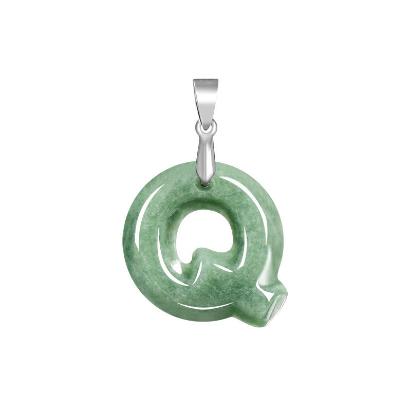 Buddha Stones Natural A-Z Letter Jade Titanium Steel Chain Prosperity Necklace Pendant - Q - image 21