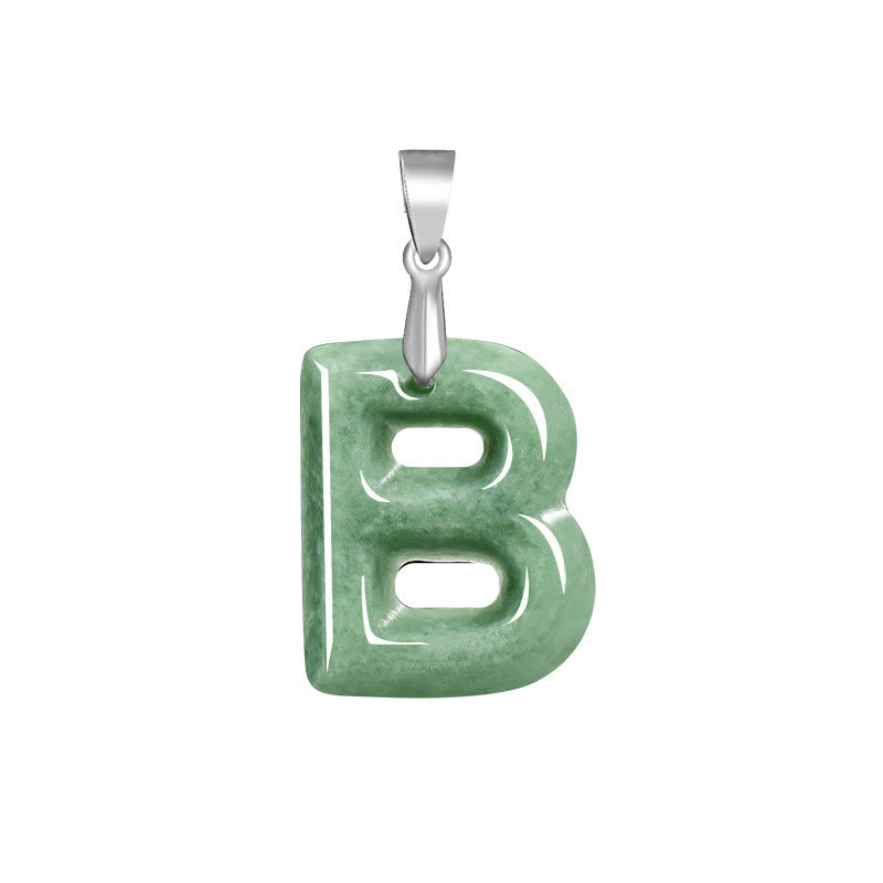 Buddha Stones Natural A-Z Letter Jade Titanium Steel Chain Prosperity Necklace Pendant - B - image 6