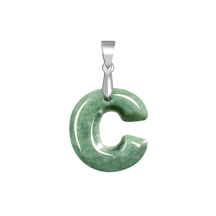 Buddha Stones Natural A-Z Letter Jade Titanium Steel Chain Prosperity Necklace Pendant - C - image 7