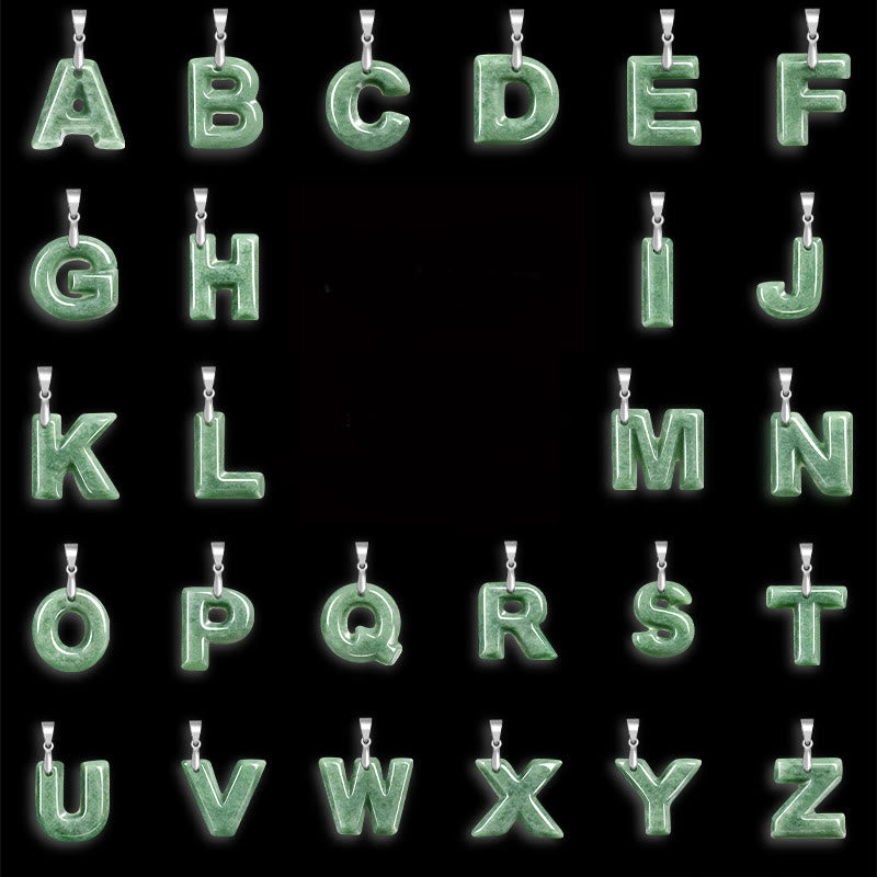 Buddha Stones Natural A-Z Letter Jade Titanium Steel Chain Prosperity Necklace Pendant - image 34