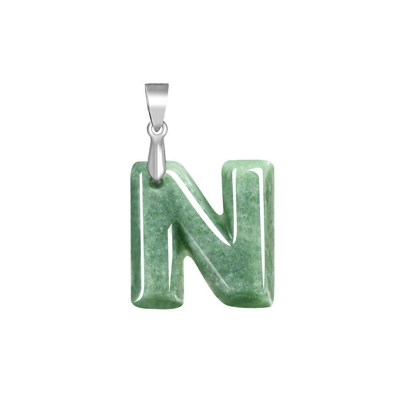Buddha Stones Natural A-Z Letter Jade Titanium Steel Chain Prosperity Necklace Pendant - N - image 18