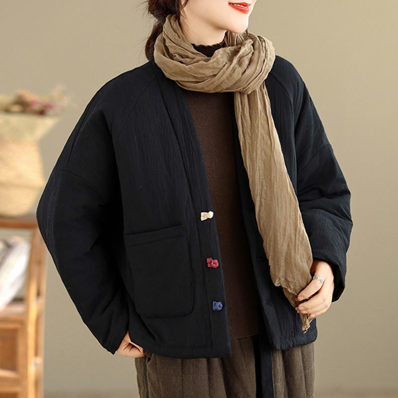 Buddha Stones Winter Long Sleeve Cotton Women's Thermal Jacket With Pockets - image 4