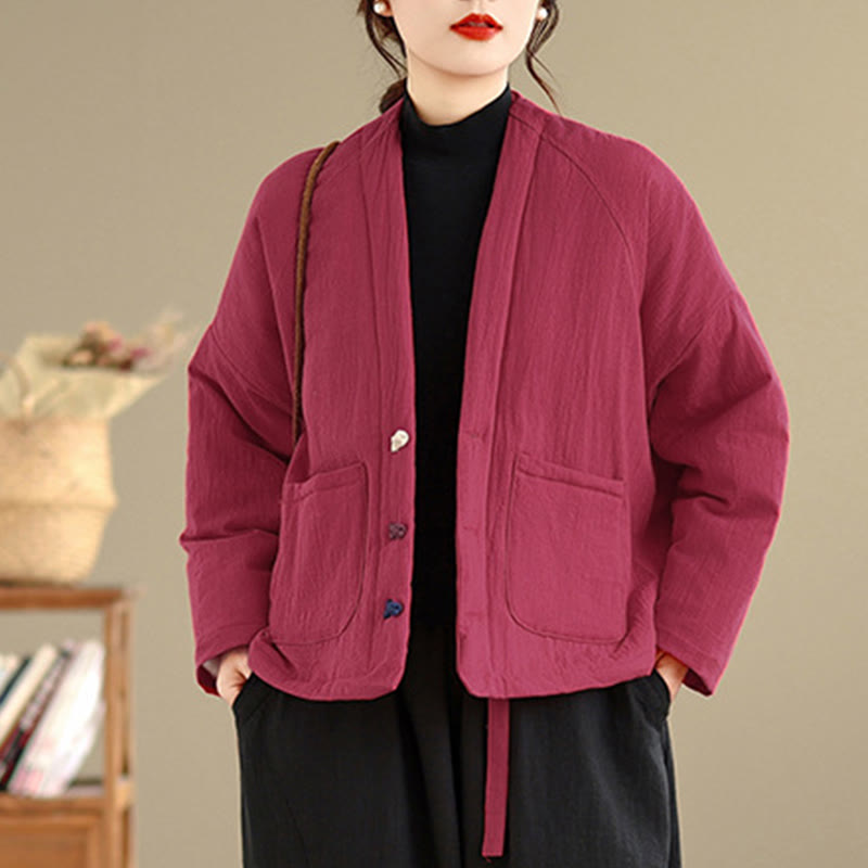 Buddha Stones Winter Long Sleeve Cotton Women's Thermal Jacket With Pockets - image 13