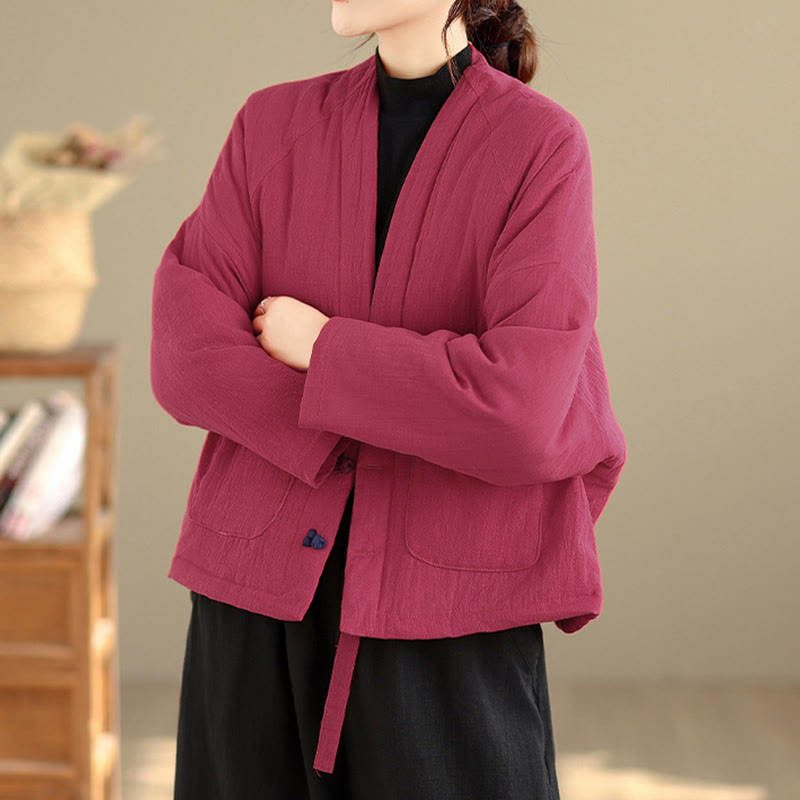 Buddha Stones Winter Long Sleeve Cotton Women's Thermal Jacket With Pockets - image 9