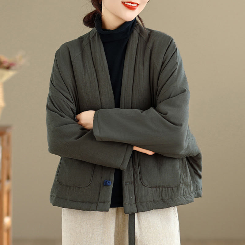 Buddha Stones Winter Long Sleeve Cotton Women's Thermal Jacket With Pockets - image 19