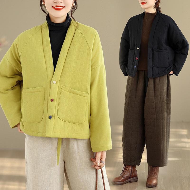 Buddha Stones Winter Long Sleeve Cotton Women's Thermal Jacket With Pockets - image 32