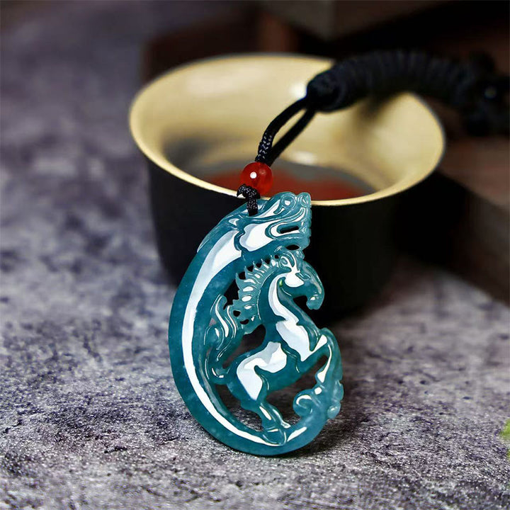 Buddha Stones Year Of The Horse Dragon Jade Luck Necklace Pendants - Jade - image 0
