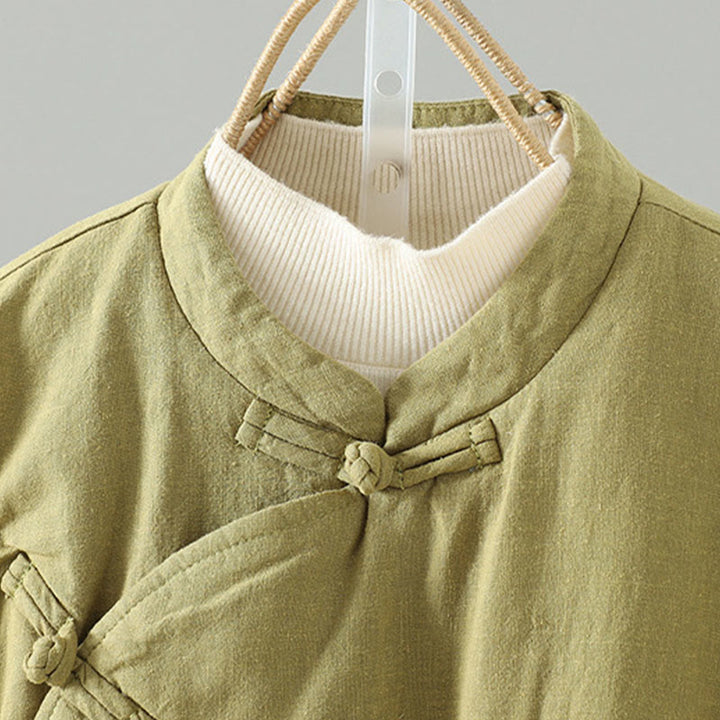 Buddha Stones Winter Frog-button Mid-length Women's Cotton Coat With Pockets - image 3