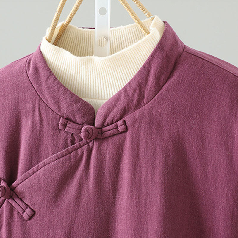 Buddha Stones Winter Frog-button Mid-length Women's Cotton Coat With Pockets - image 27