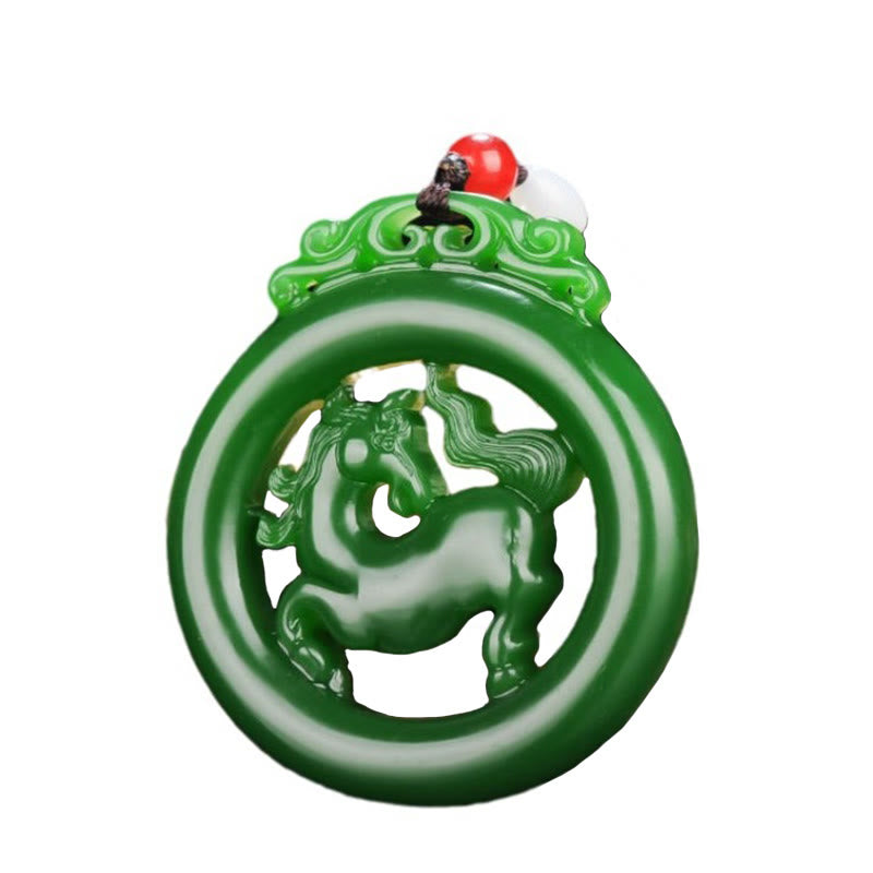 Buddha Stones Year Of The Horse Jade Prosperity Hollow Necklace Pendants - image 1