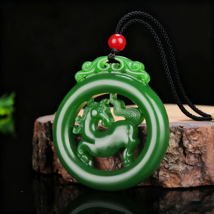 Buddha Stones Year Of The Horse Jade Prosperity Hollow Necklace Pendants - Jade - image 0