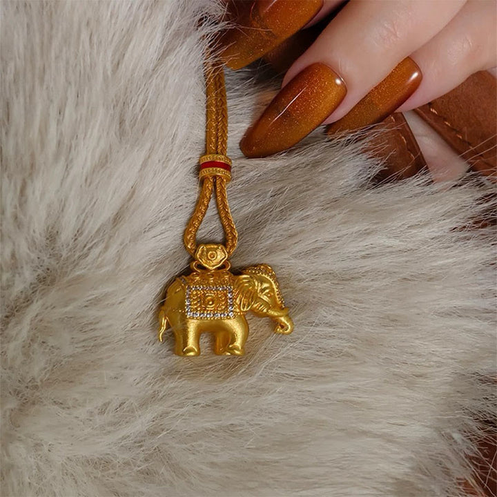Buddha Stones 24k Gold Plated Brass Elephant Charm Strength Rope Necklace Pendant - Elephant - image 0