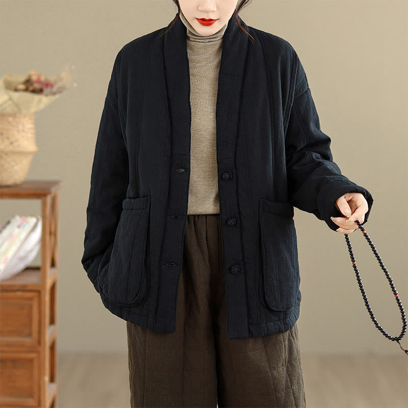 Buddha Stones Winter Solid Long Sleeve Cotton Women's Thermal Jacket With Pockets - image 21