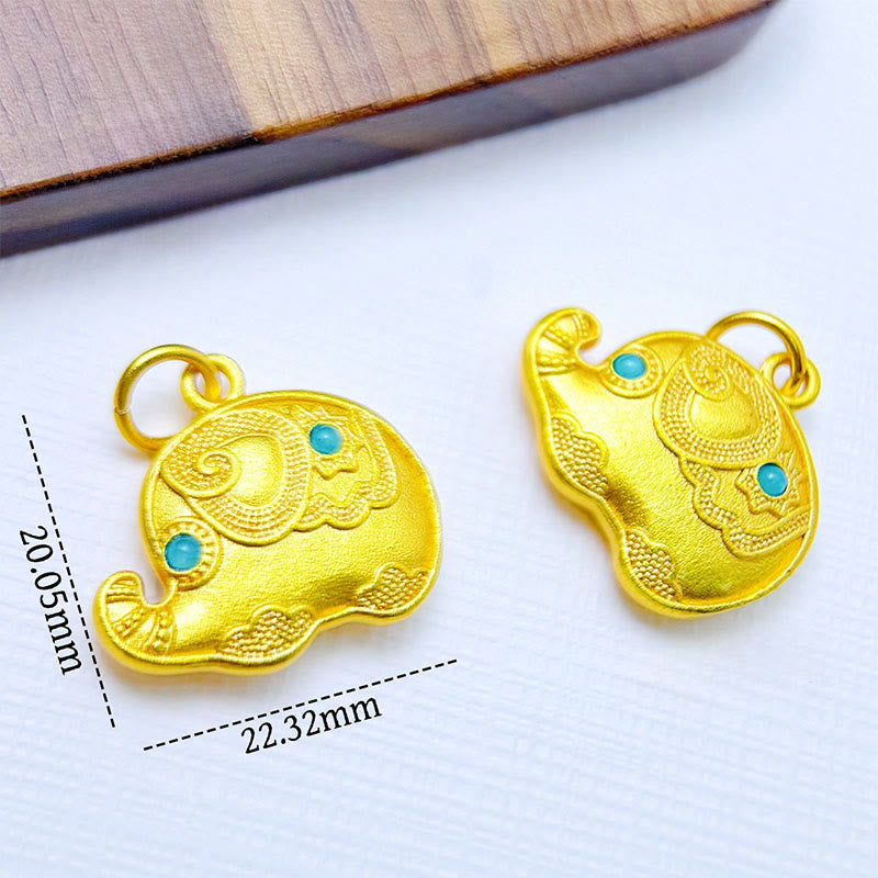 Buddha Stones Elephant Symbol 24k Gold Plated Brass Strength Rope Necklace Pendant - image 2