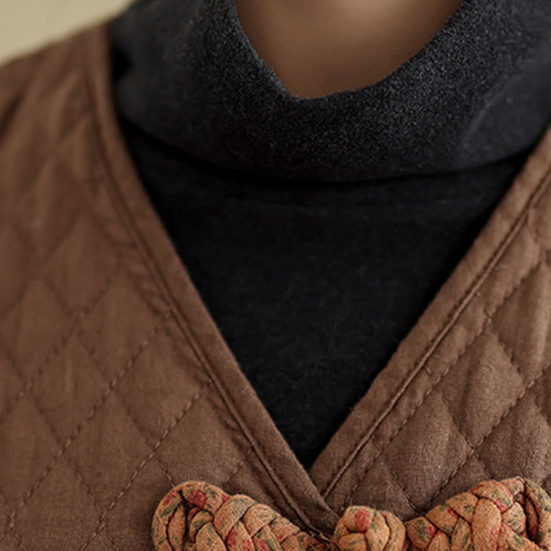 Buddha Stones Diamond Pattern Mid-length Women's Cotton Coat With Pockets - image 17