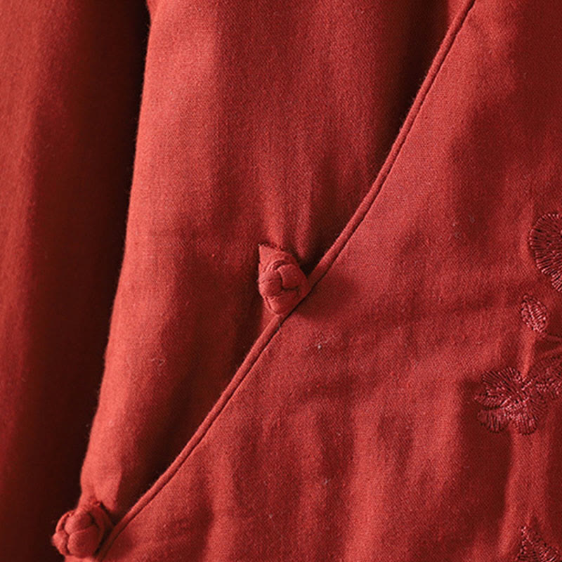 Buddha Stones Winter Solid Flower Long Sleeve Cotton Women's Thermal Jacket - image 4