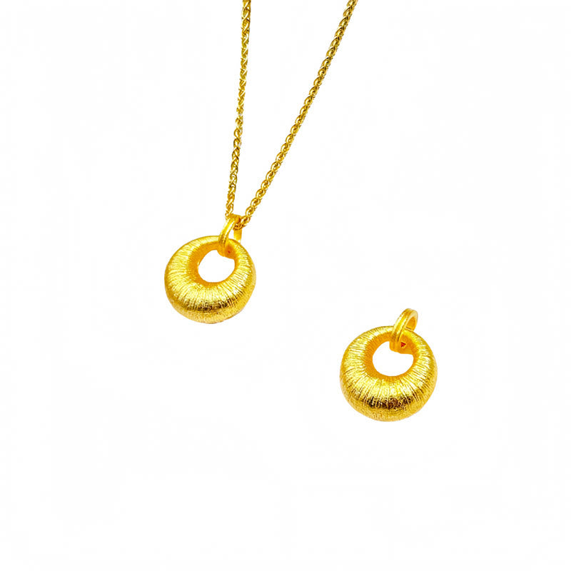 Buddha Stones 24k Gold Plated Copper Peace Buckle Texture Wealth Necklace Pendant - image 4