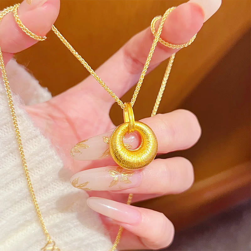 Buddha Stones 24k Gold Plated Copper Peace Buckle Texture Wealth Necklace Pendant - image 0