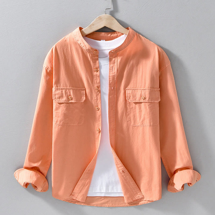 Buddha Stones Crew Neck Solid Color Men's Long Sleeve Cotton Thickened Jacket With Pockets - Coral - US/UK/AU42，EU52 (3XL) - image 15