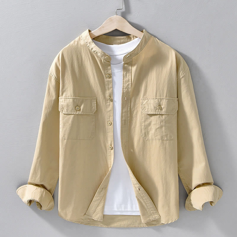 Buddha Stones Crew Neck Solid Color Men's Long Sleeve Cotton Thickened Jacket With Pockets - Wheat - US/UK/AU42，EU52 (3XL) - image 0