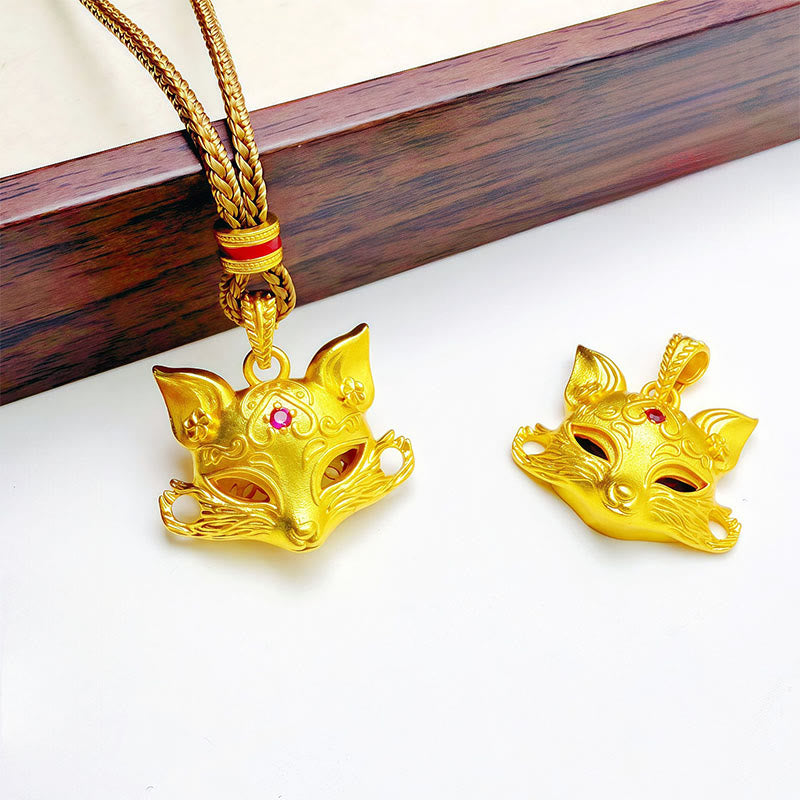 Buddha Stones 24k Gold Plated Brass Fox Charm Texture Rope Necklace Pendant - Fox - image 0