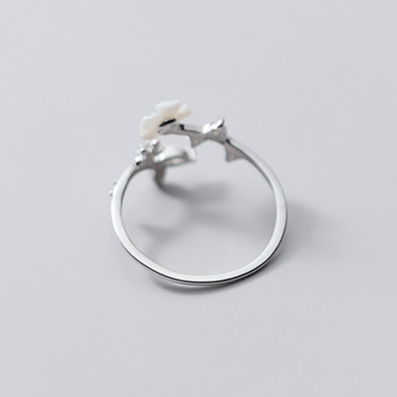 Buddha Stones 925 Sterling Silver White Flower Design Adjustable Blessing Ring - image 2