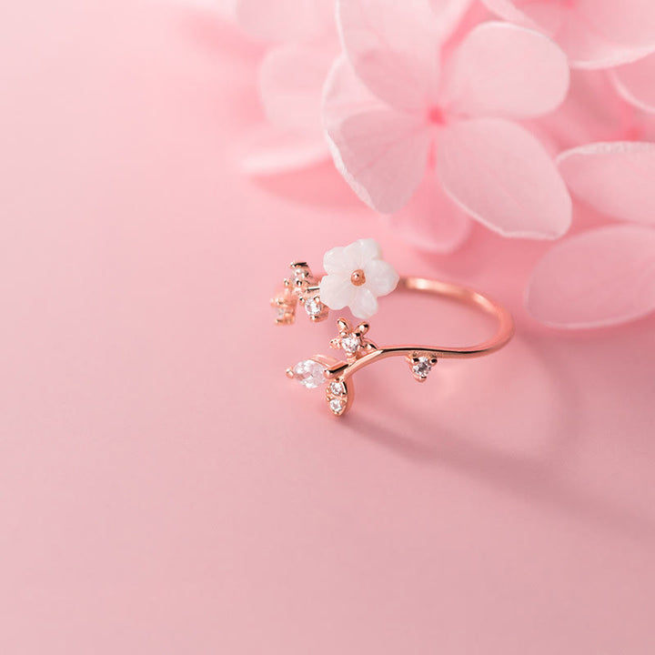 Buddha Stones 925 Sterling Silver White Flower Design Adjustable Blessing Ring - image 6