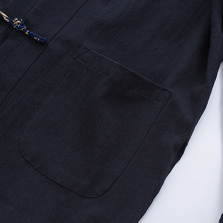 Buddha Stones Spring Cranes Design Men's Frog-Button Cotton Linen Long Sleeve Jacket - image 5