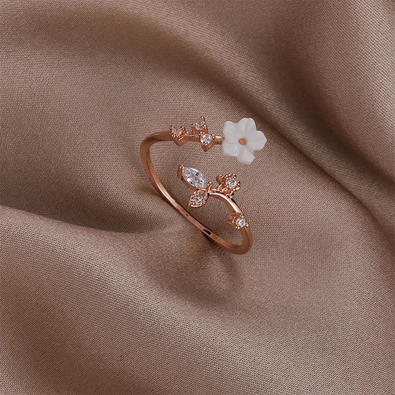 Buddha Stones White Flower Design Adjustable Healing Copper Ring - Rose Gold - image 0