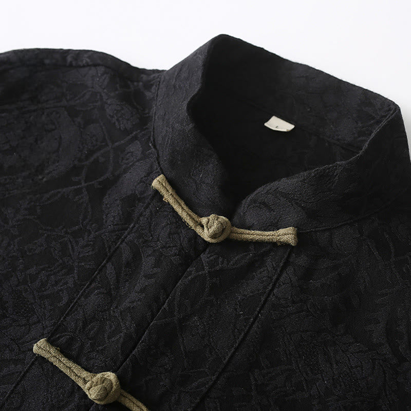 Buddha Stones Spring Jacquard Men's Frog-Button Cotton Long Sleeve Jacket With Pockets - image 4