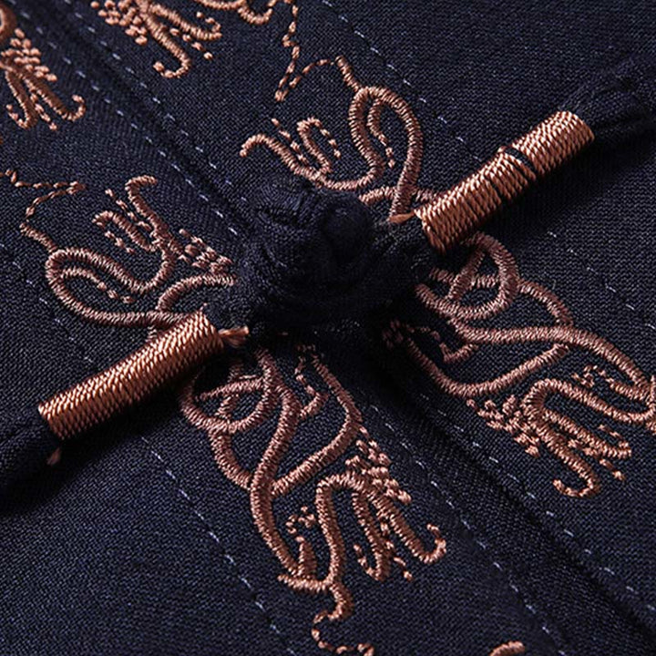 Buddha Stones Fu Character Embroidery Tang Suit Frog-Button Men's Long Sleeve Jacket Shirt Pants - image 2