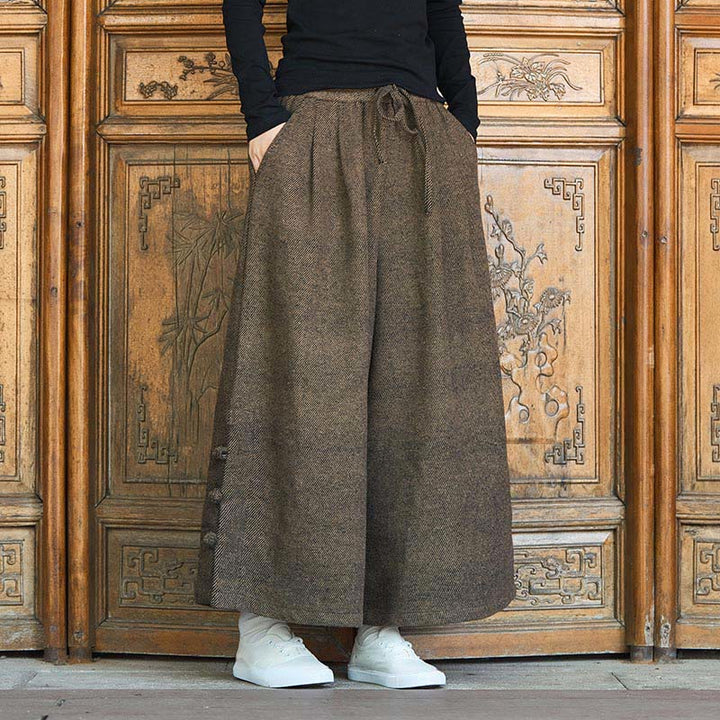 Buddha Stones Winter Chinese Frog-Button Design Corduroy Thermal Men's Wide Leg Pants With Pockets - SaddleBrown - US/UK/AU46，EU56 (5XL) - image 10