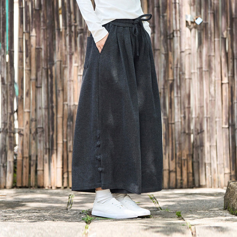 Buddha Stones Winter Chinese Frog-Button Design Corduroy Thermal Men's Wide Leg Pants With Pockets - image 7