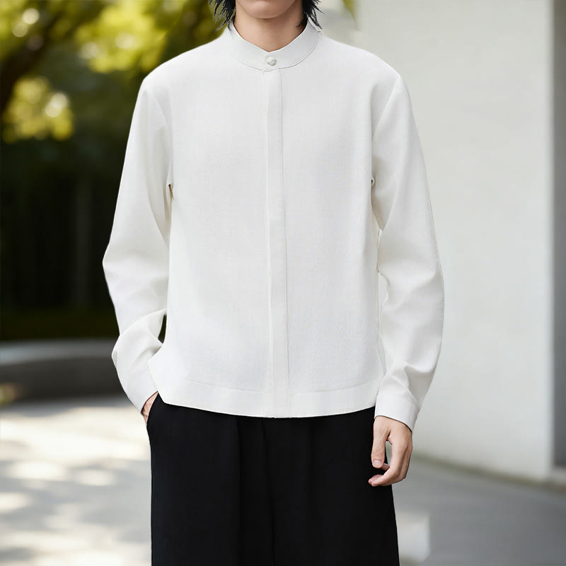 Buddha Stones Solid Color Open Front Long Sleeve Corduroy Jacket Men's Kimono Cotton Linen Shirt - White Shirt - US/UK/AU46，EU56 (5XL) - image 23