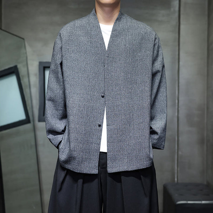 Buddha Stones Spring Fall Solid Color Long Sleeve Men's Jacket - image 2