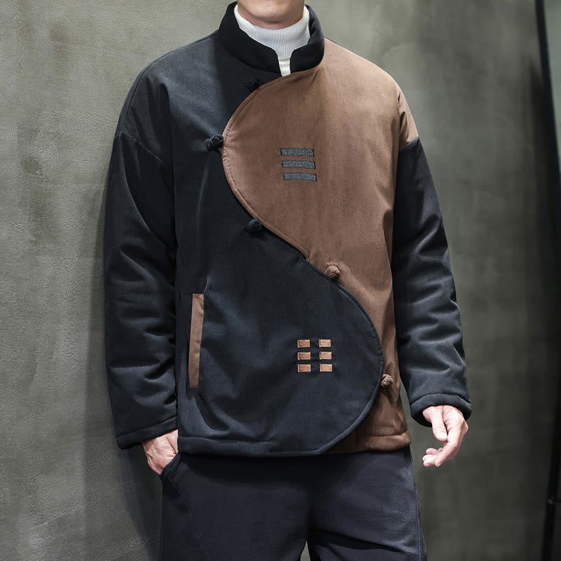 Buddha Stones Winter Yin Yang Tai Chi Corduroy Long Sleeve Men's Jacket With Pockets - image 5