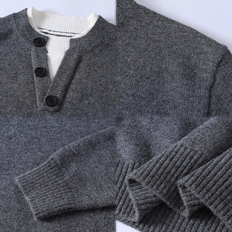 Buddha Stones Winter Buttons Crew Neck Design Warm Men's Long Sleeve Knitted Sweater - image 4