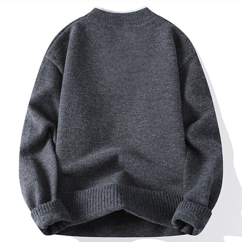 Buddha Stones Winter Buttons Crew Neck Design Warm Men's Long Sleeve Knitted Sweater - image 1
