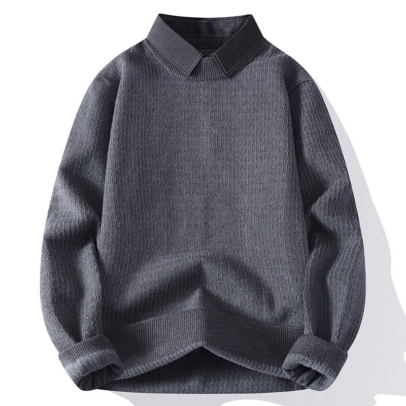 Buddha Stones Winter Stand Collar Design Warm Men's Long Sleeve Knitted Sweater - Gray - US/UK/AU44，EU54 (4XL) - image 8