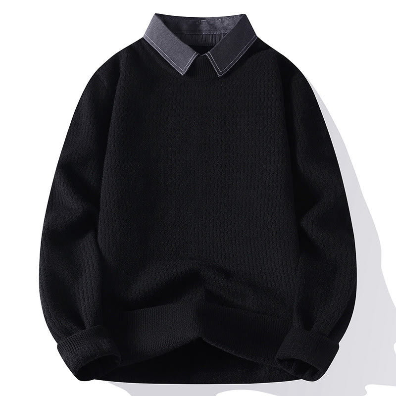Buddha Stones Winter Stand Collar Design Warm Men's Long Sleeve Knitted Sweater - Black - US/UK/AU44，EU54 (4XL) - image 9