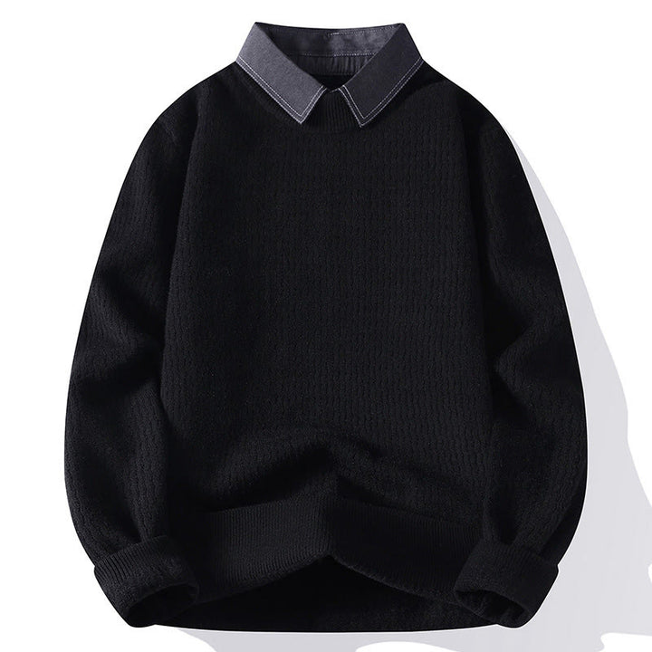 Buddha Stones Winter Stand Collar Design Warm Men's Long Sleeve Knitted Sweater - Black - US/UK/AU44，EU54 (4XL) - image 9