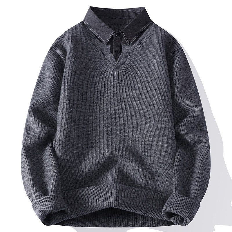 Buddha Stones Winter Black Stand Collar Design Warm Men's Long Sleeve Knitted Sweater - Gray - US/UK/AU44，EU54 (4XL) - image 0
