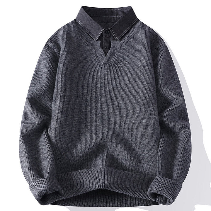 Buddha Stones Winter Black Stand Collar Design Warm Men's Long Sleeve Knitted Sweater - Gray - US/UK/AU44，EU54 (4XL) - image 0